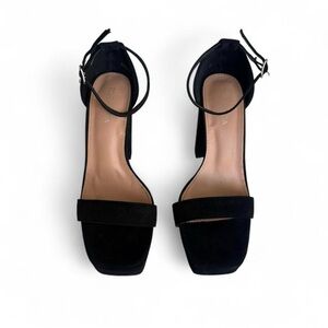 Fashion Nova Black Ankle-Strap Square-Toe Block Heels
